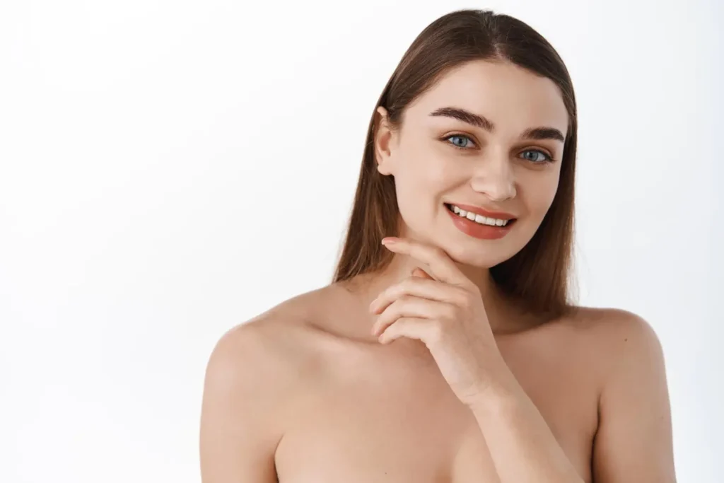Woman after having FaceTite treatment for face fat