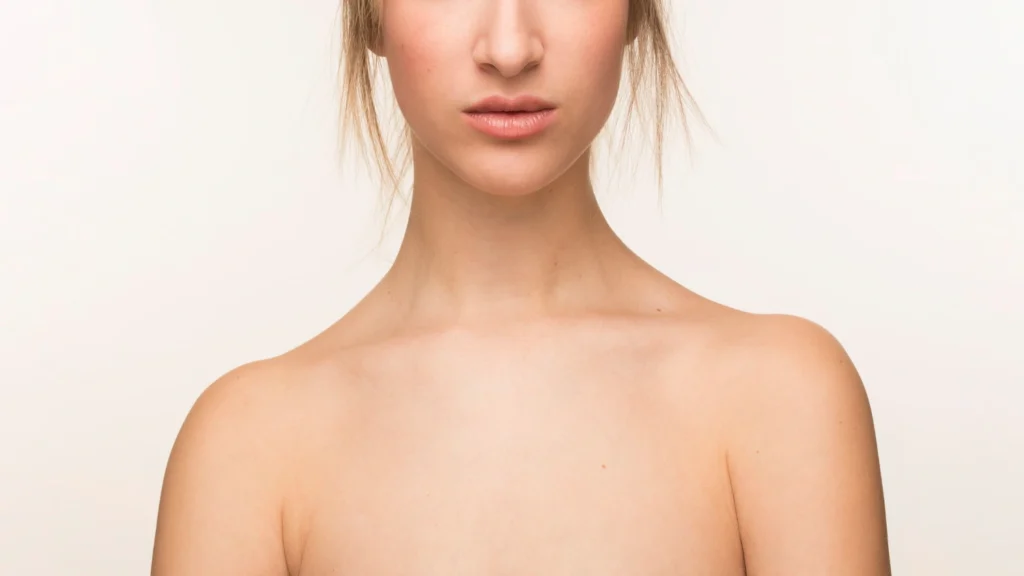Close-up shot of a neck and chin after liposuction