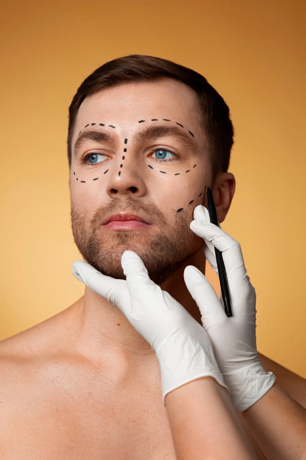 Portrait of man receiving enhancements and tweakments through the help of cosmetic procedures