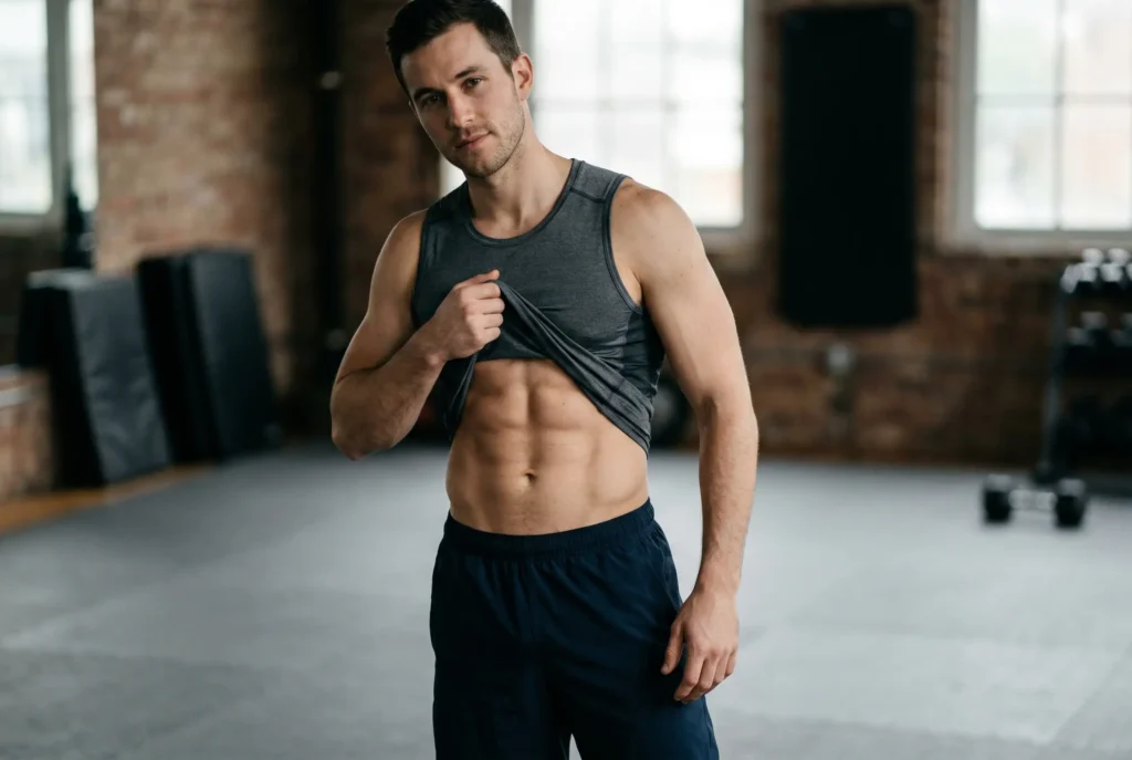 a man lifting his shirt