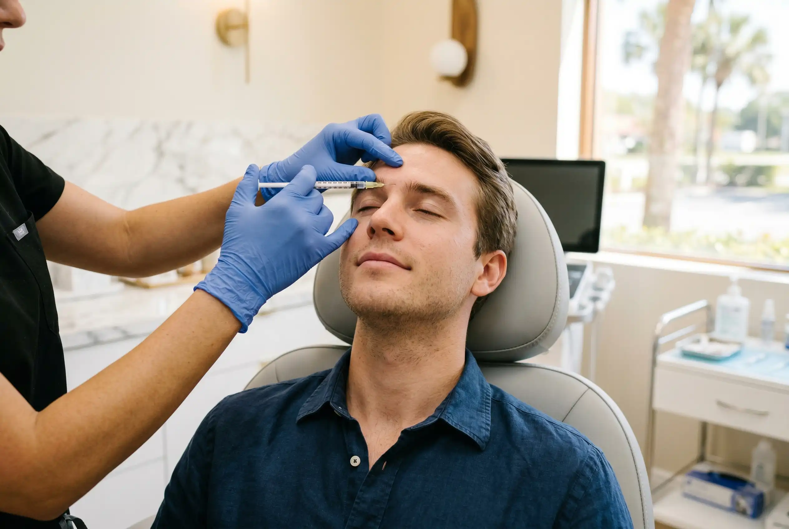 handsome man with Botox treatment