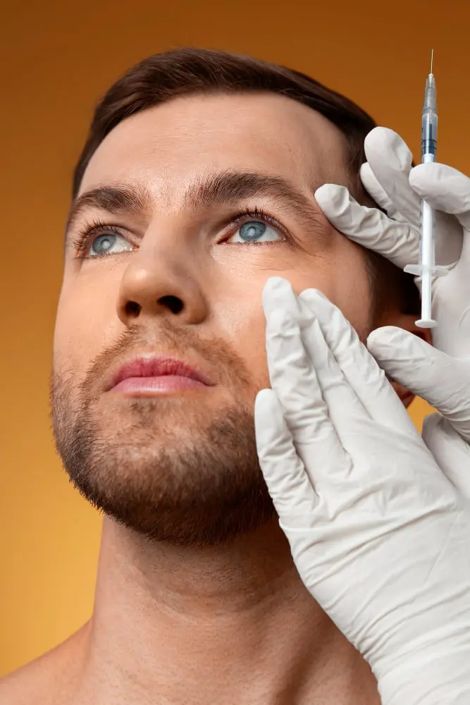 Man receiving enhancements by plastic surgeon