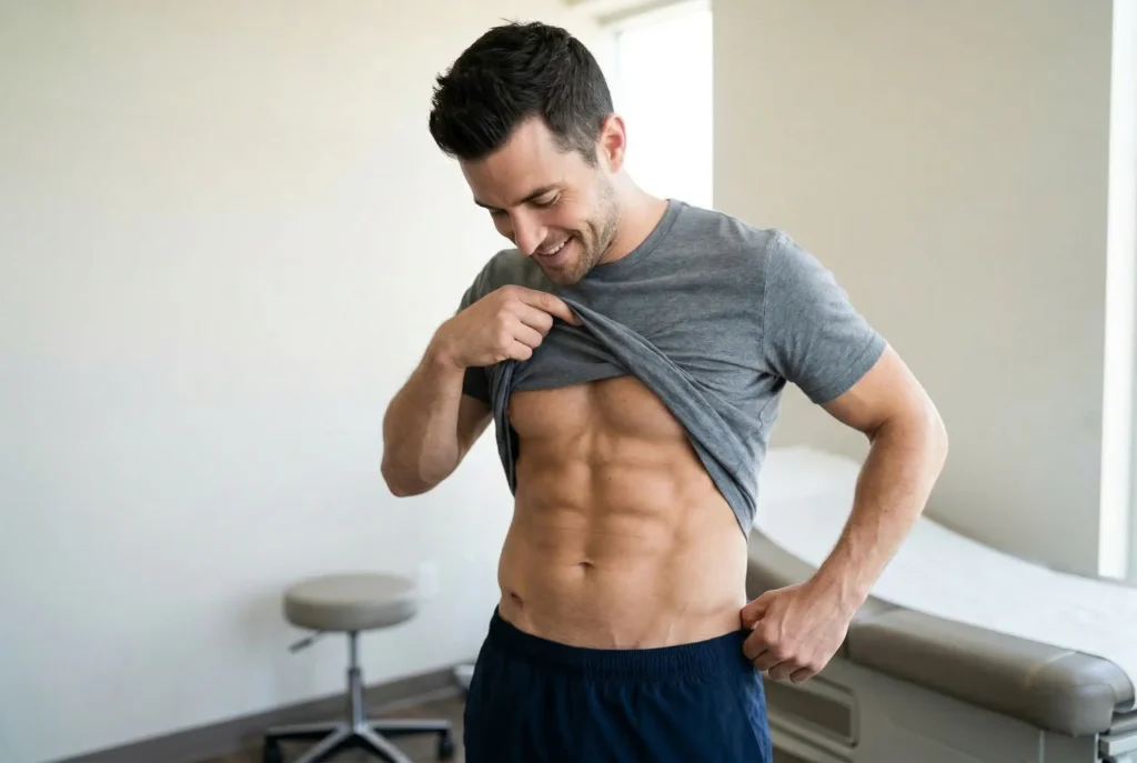 man showing his sculpted tummy
