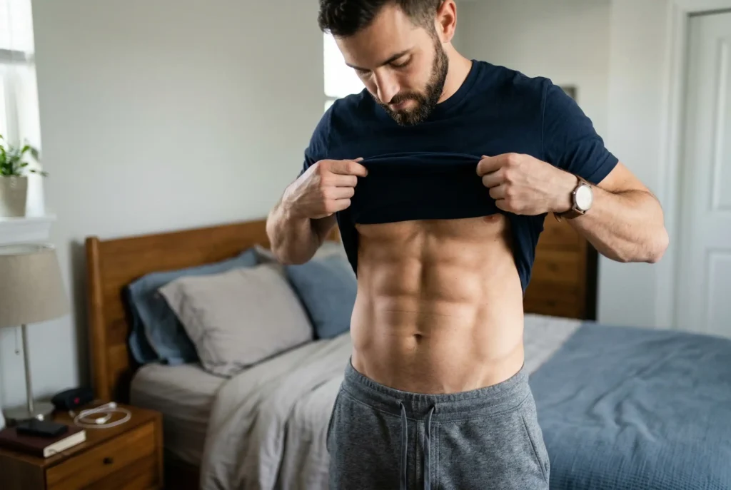 man showing off his tummy tuck