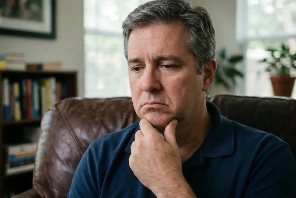 sad man with double chin
