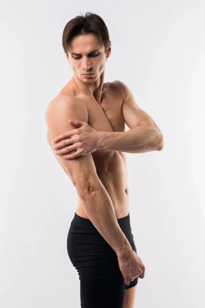 side view athletic man posing shirtless