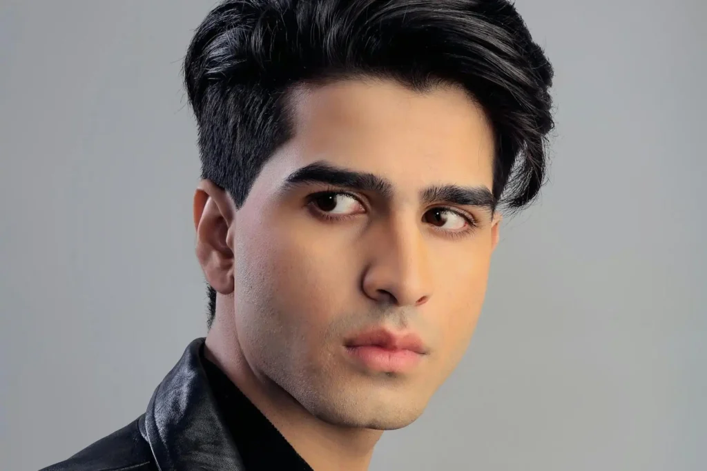 Close up shot of handsome man after getting neck and jawline contouring