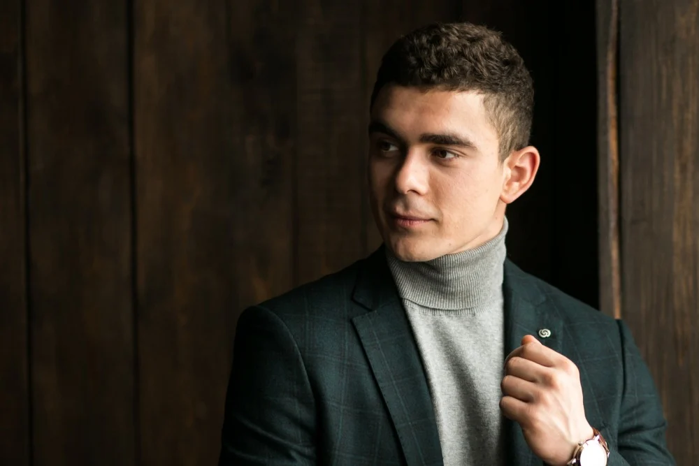 Medium shot of a handsome man with refined facial features after PDO thread lift