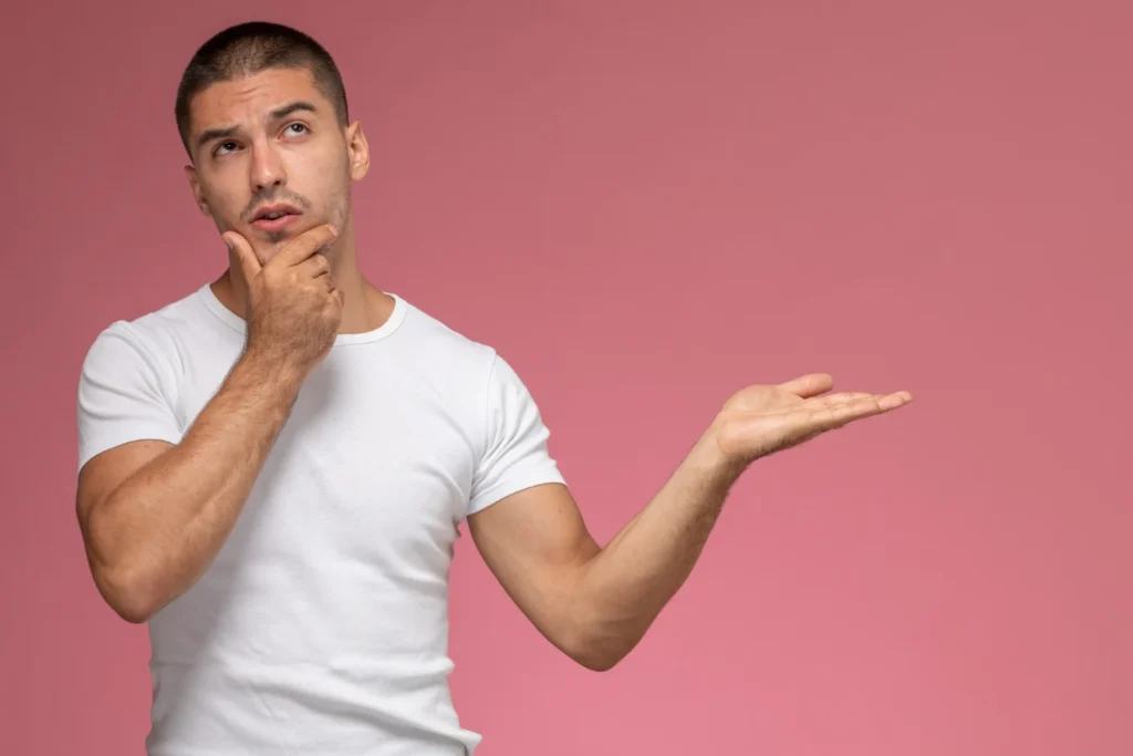 Man looking very curious about the fit myth in HD liposuction