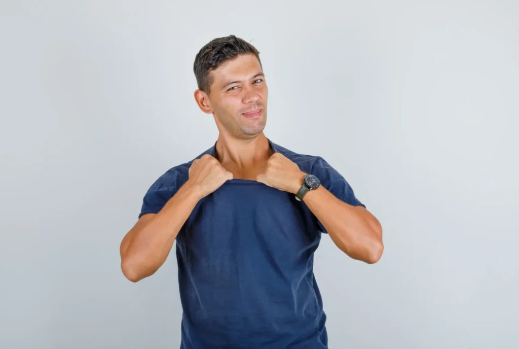 Man looking proud and happy after learning that FaceTite has no downtime