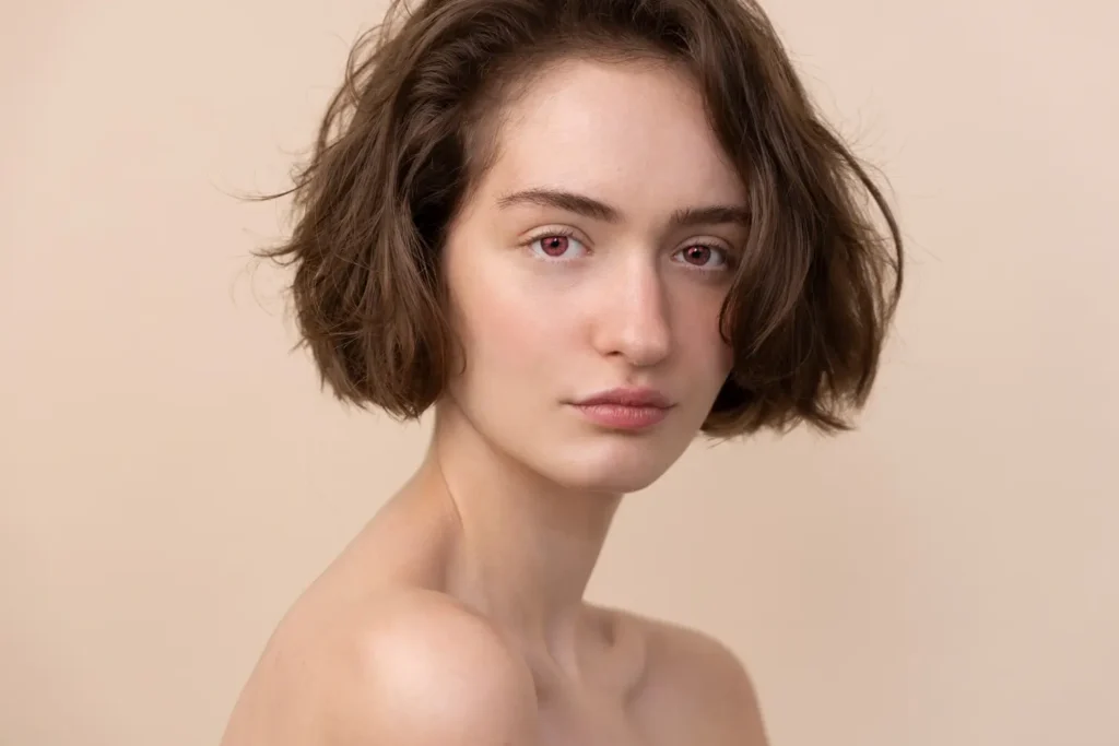 Woman posing and showing off neck before neck liposuction