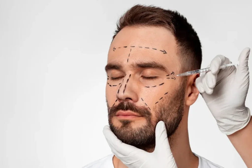 Portrait of a man receiving enhancements through the help of cosmetic procedures