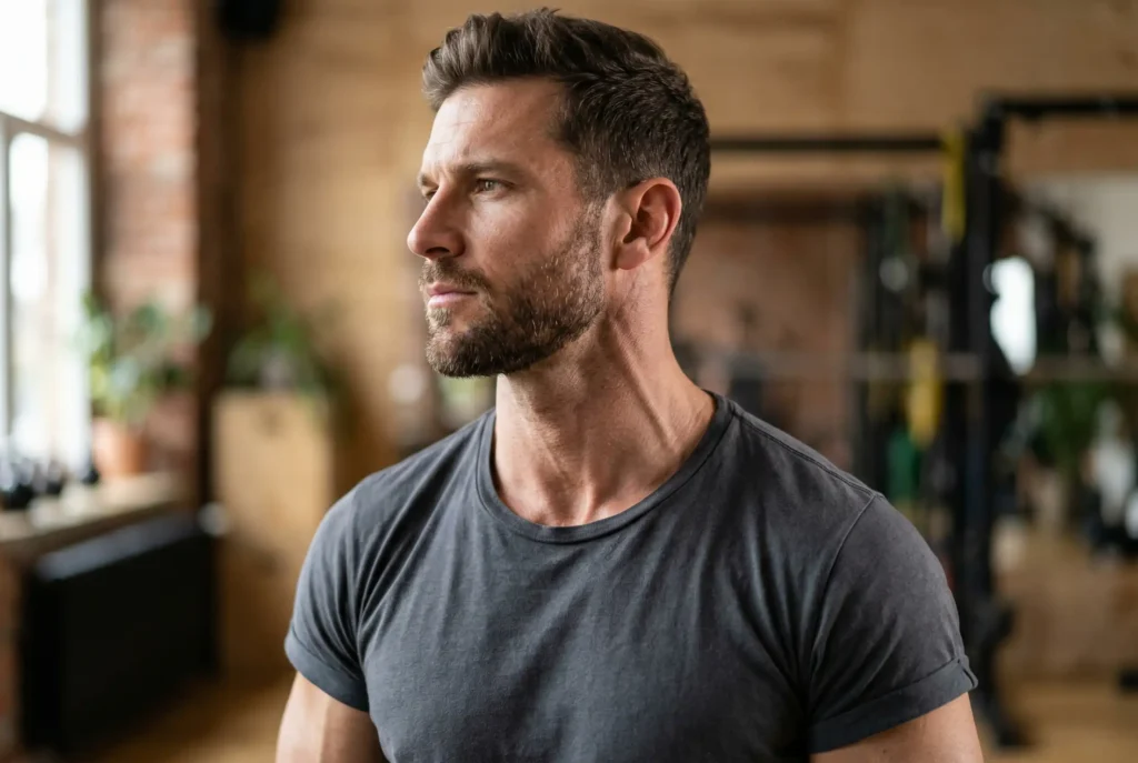 Man showing defined neck and jawline