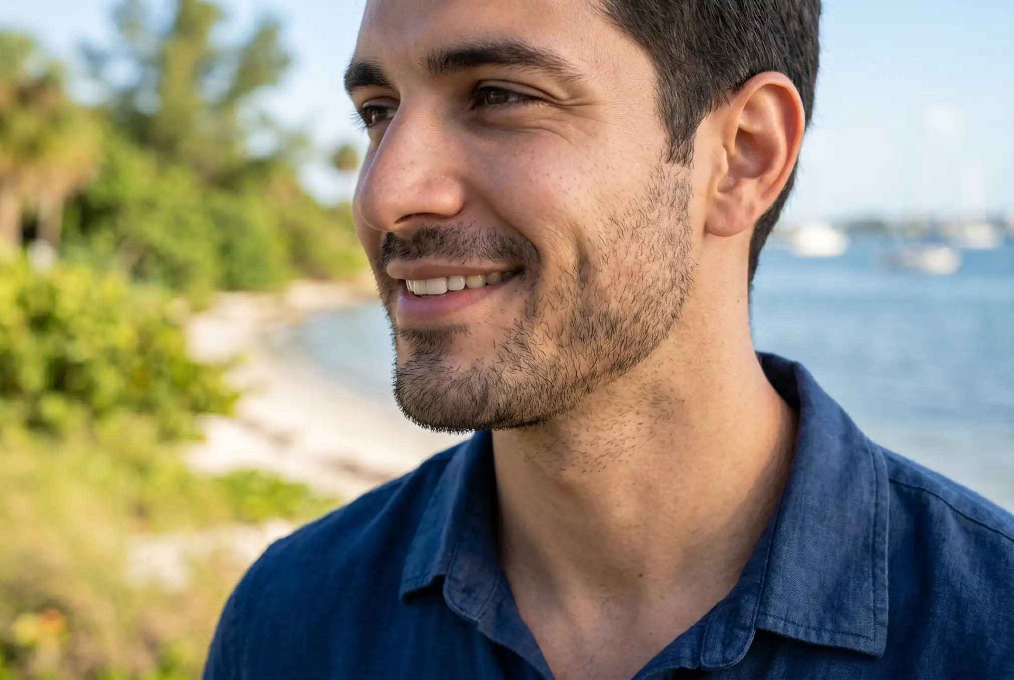 Man with firm, tightened lower face and defined jaw contour following non-surgical FaceTite treatment.