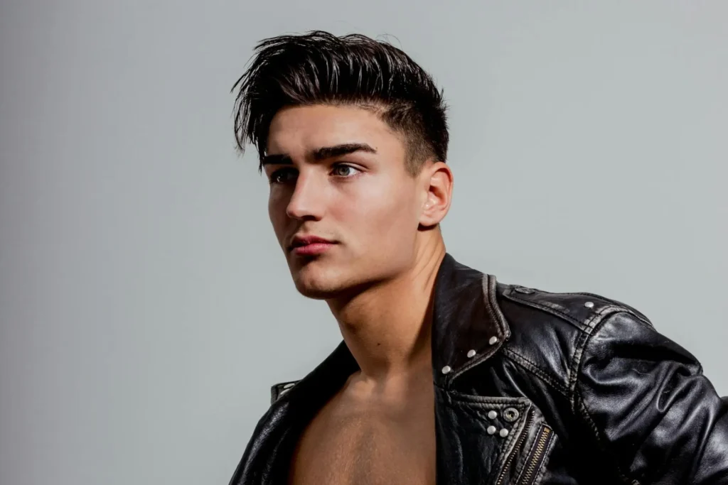 Handsome man with chiseled facial profile after getting jawline fillers