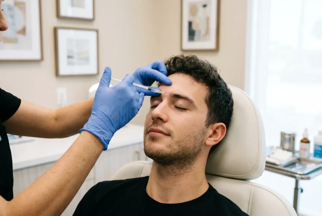 Man receiving a botox injection.