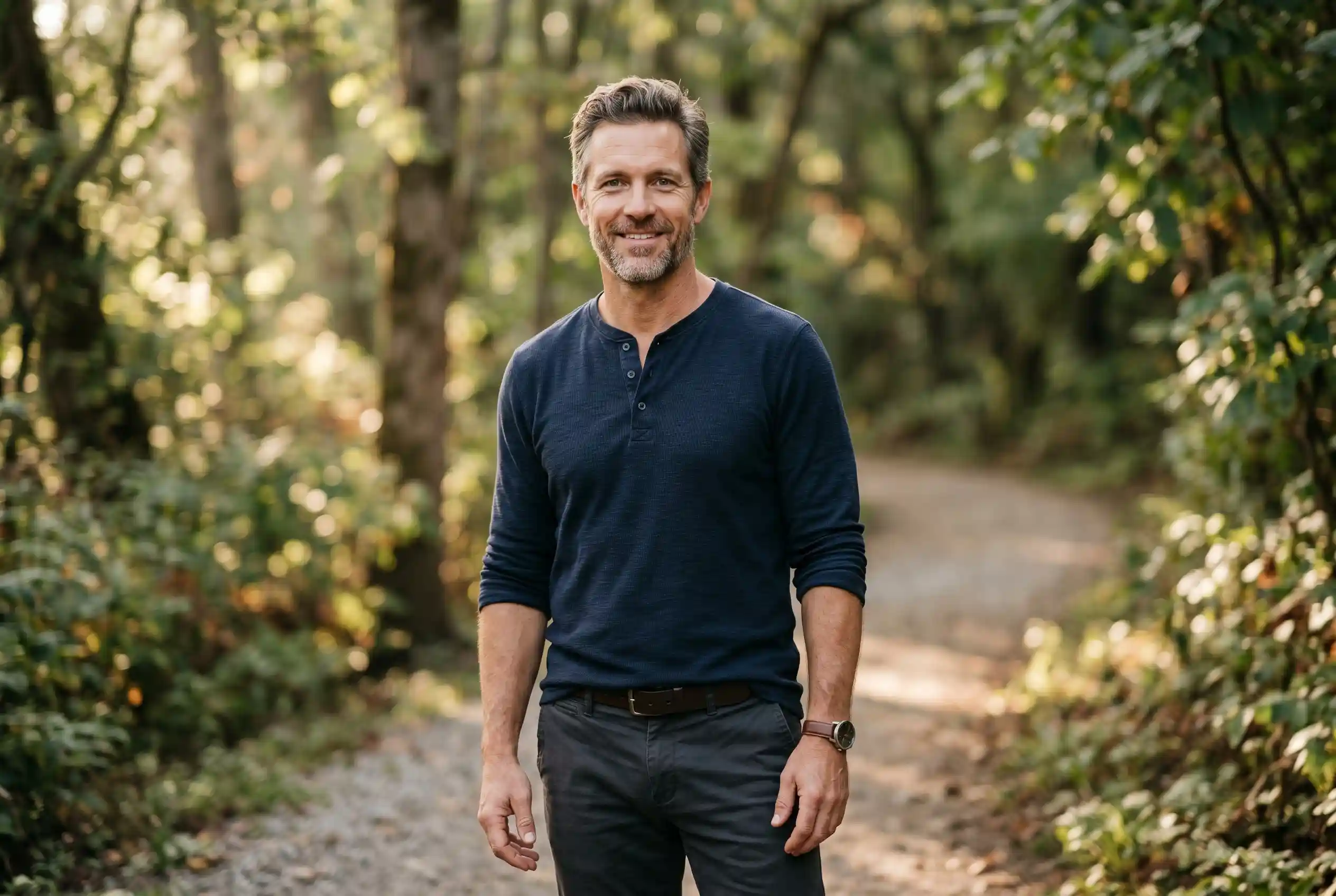 Healthy man in his 40s outdoors illustrating sermorelin for anti-aging goals