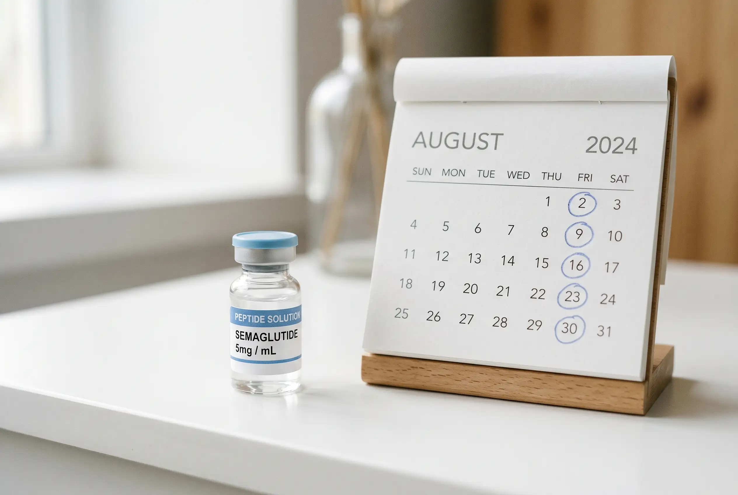 How long does it take to see results from KPV, shown as a peptide vial beside a weekly calendar
