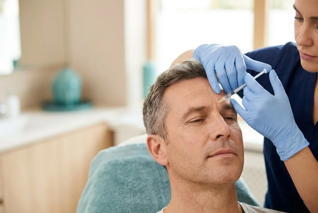 Man receiving Botox in Gray Gables to soften frown lines between the brows