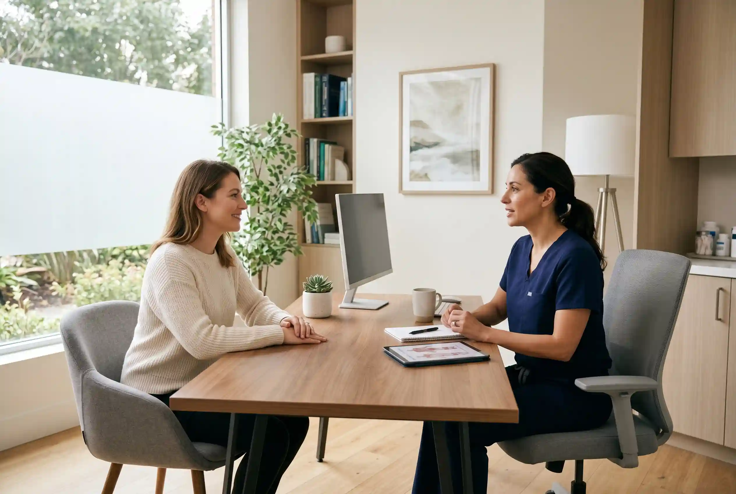 Patient consultation about exosomes vs PRP at a regenerative medicine clinic