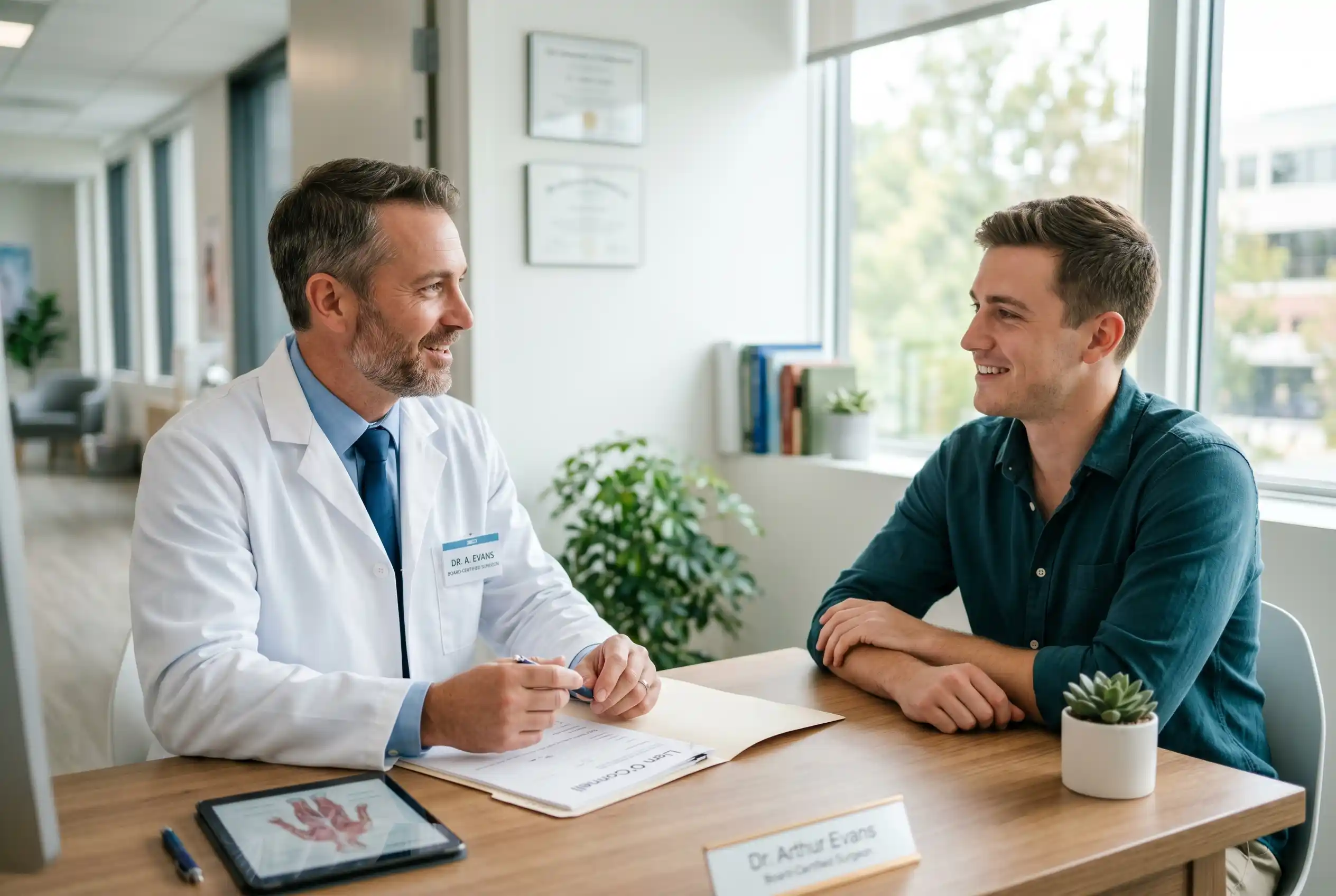Surgeon discussing how old you have to be for plastic surgery with a young patient