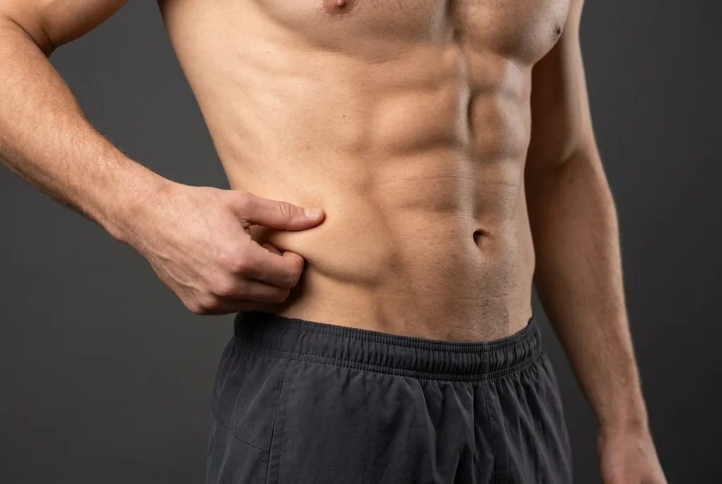 Lean male torso showing a good HD liposuction candidate
