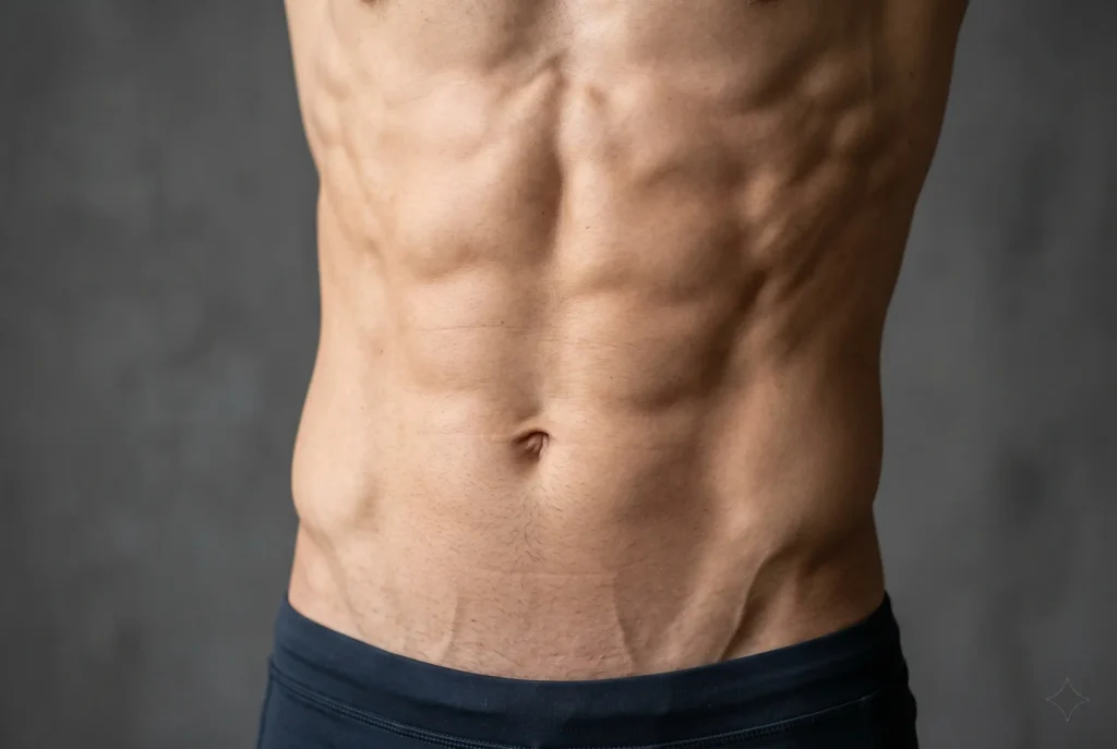 Muscular male midsection and tummy tuck pain differences for men