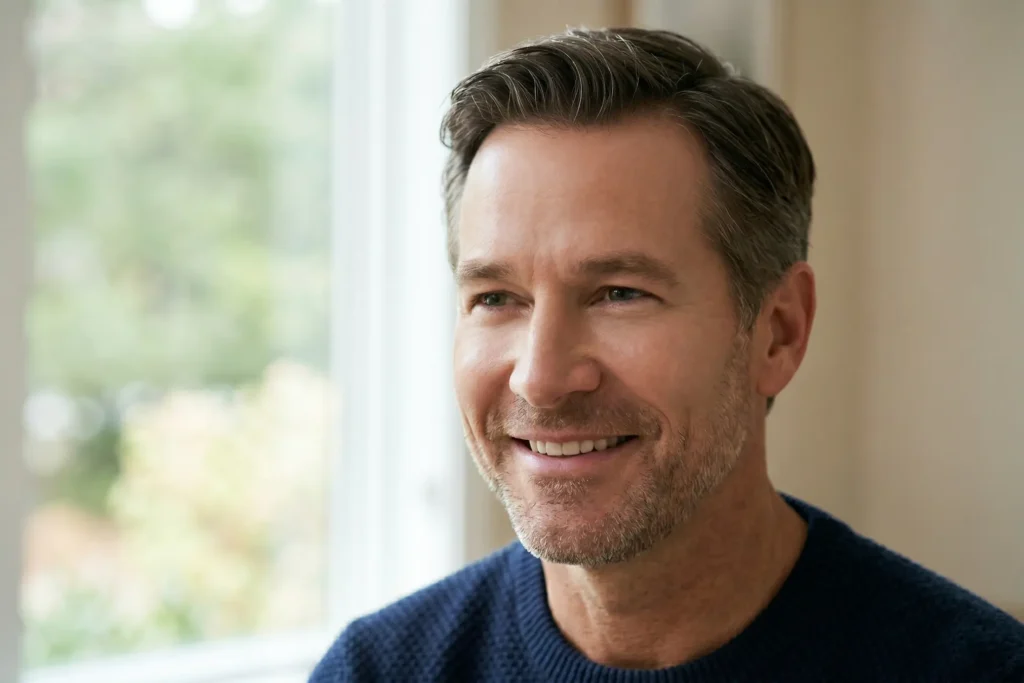 Man with a defined jawline at a Botox consultation in Harvey Heights, Tampa