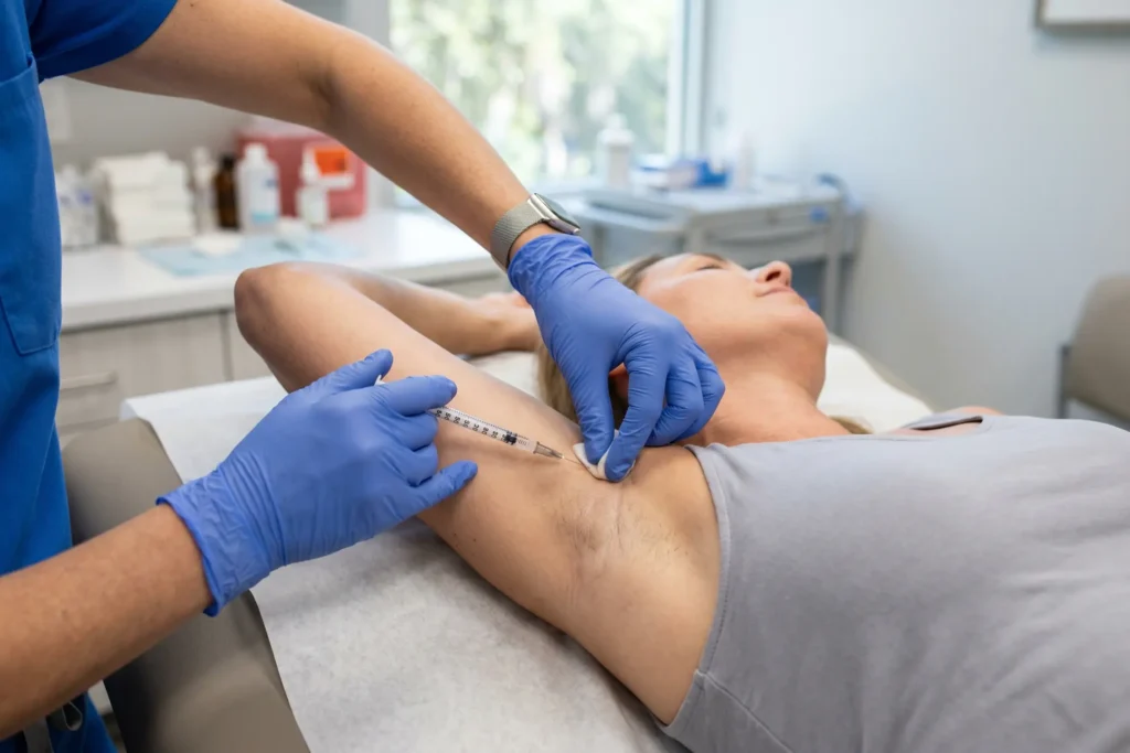 Clinician preparing an armpit Botox injection for underarm sweat in Tampa