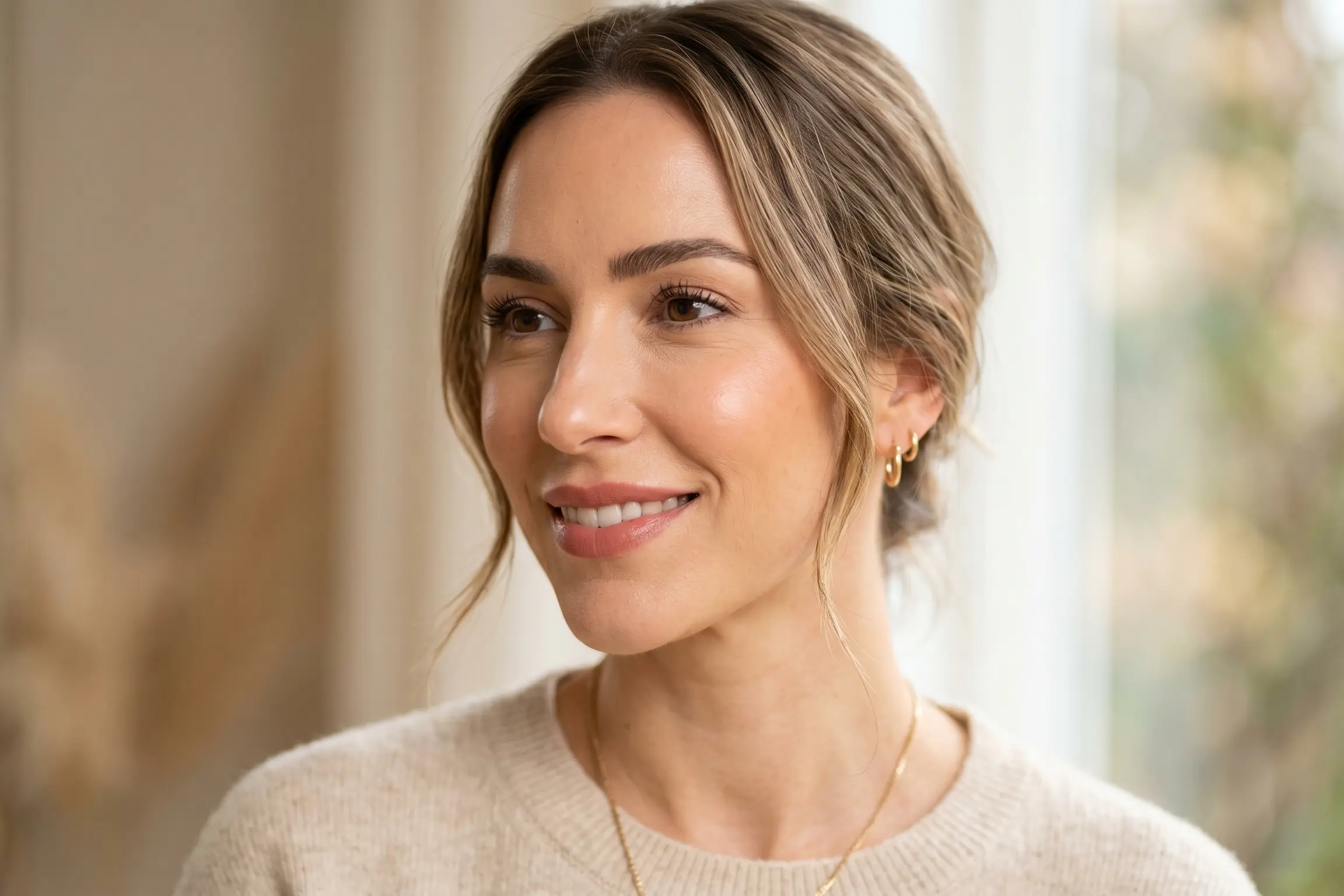 Female jawline filler results showing a slim defined V-shaped lower face