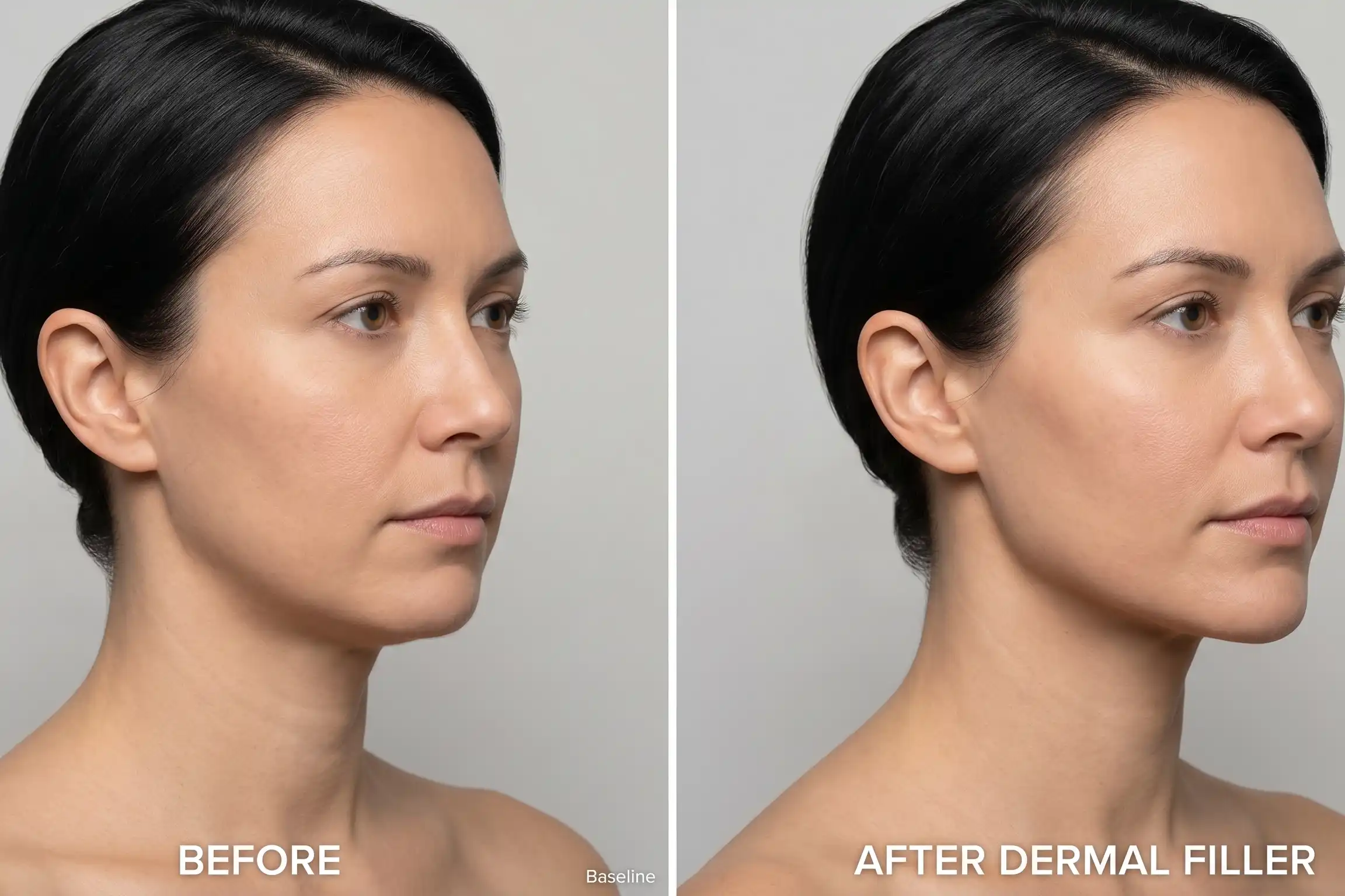 Jawline fillers before and after side profile showing sharper jaw definition