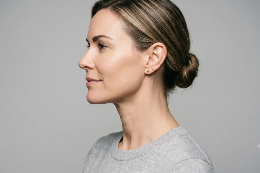 Defined jawline and smooth neck after non-surgical jawline contouring