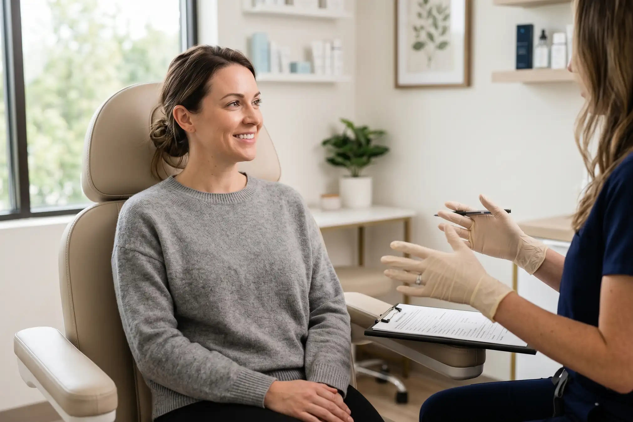 Patient at a PDO thread lifting consultation in a Tampa clinic