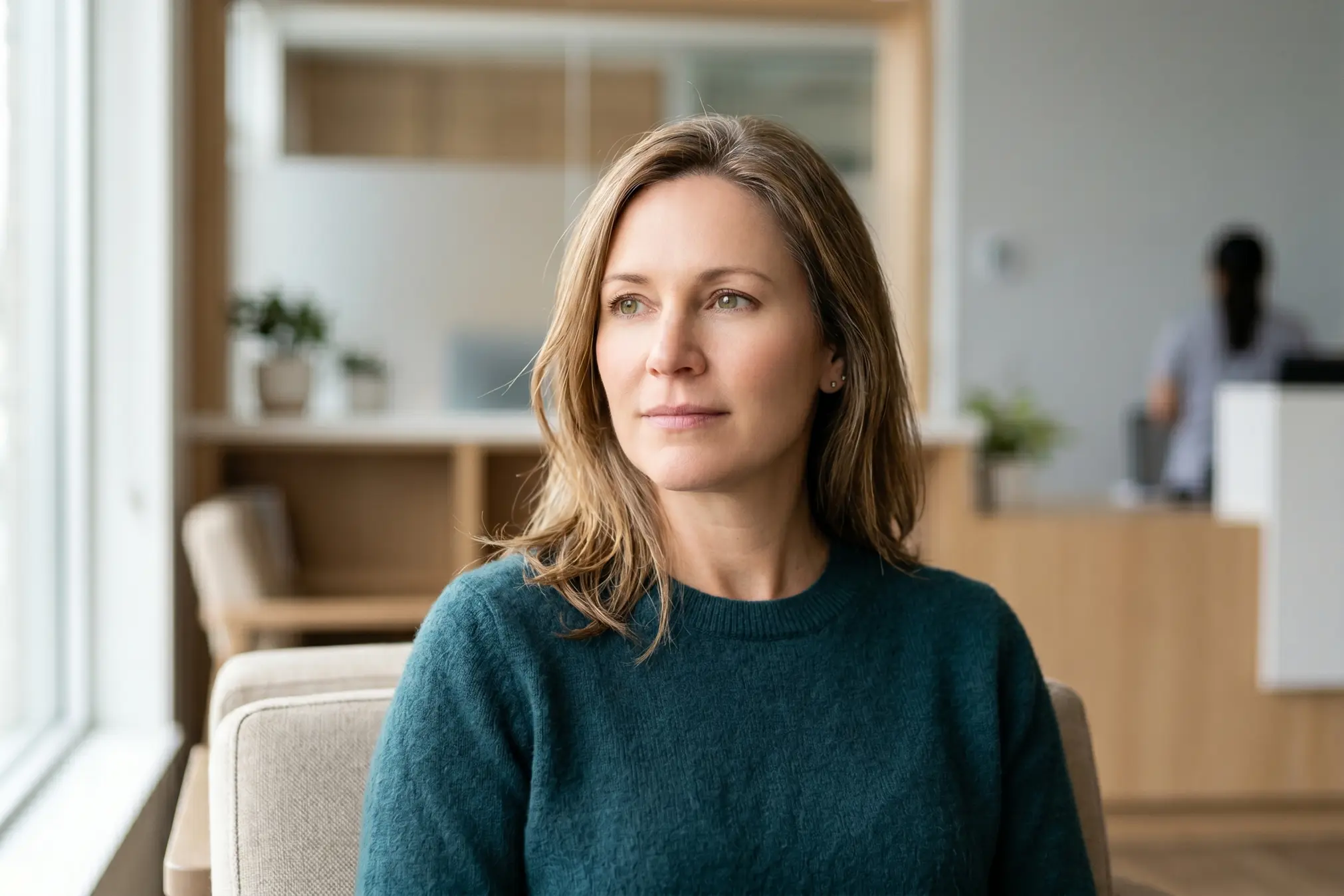 Woman in her 40s showing mild marionette lines before Botox treatment in Tampa