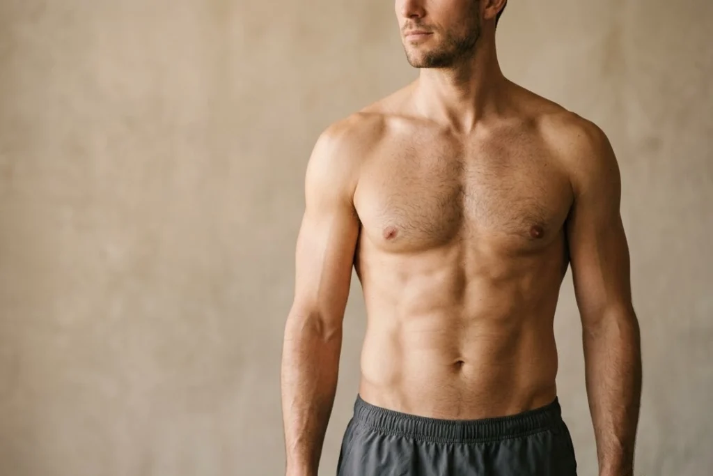 Athletic torso showing natural muscle definition after liposuction in North Bon Air, Tampa