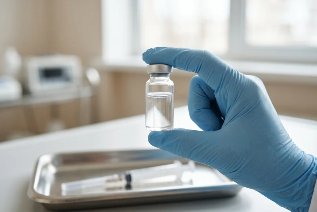 Checking an authentic botulinum toxin vial before Botox, Tampa