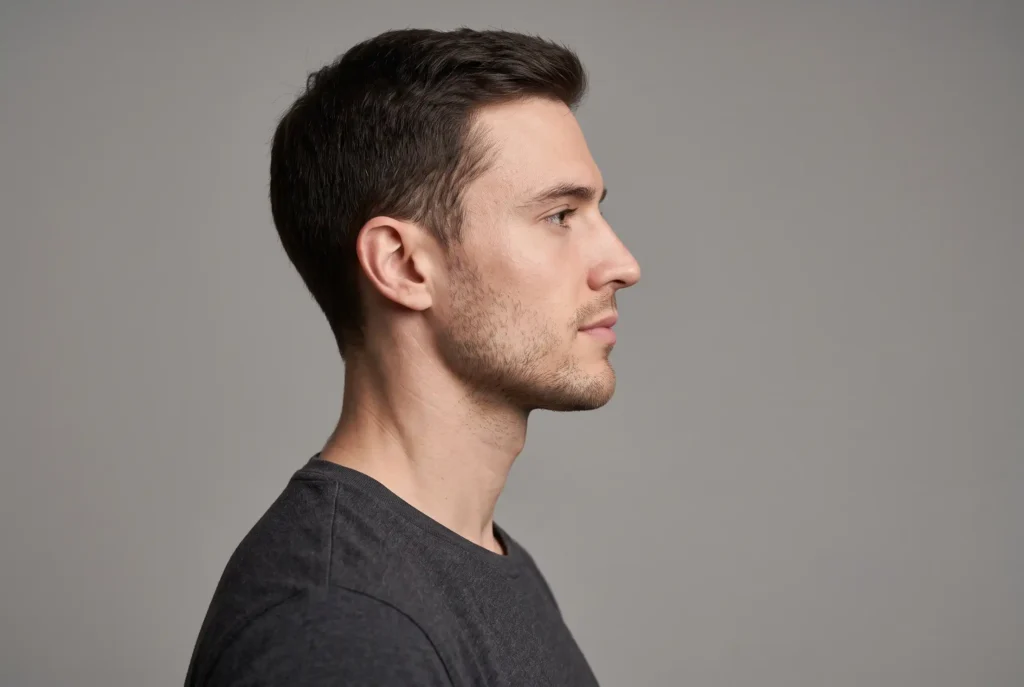 Defined jawline showing the goal of neck liposuction vs CoolSculpting