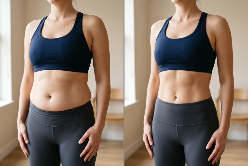 Before and after comparison of HD liposuction versus standard lipo on the midsection