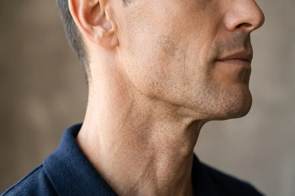 Defined male jawline after neck and jawline contouring near Gray Gables, Tampa