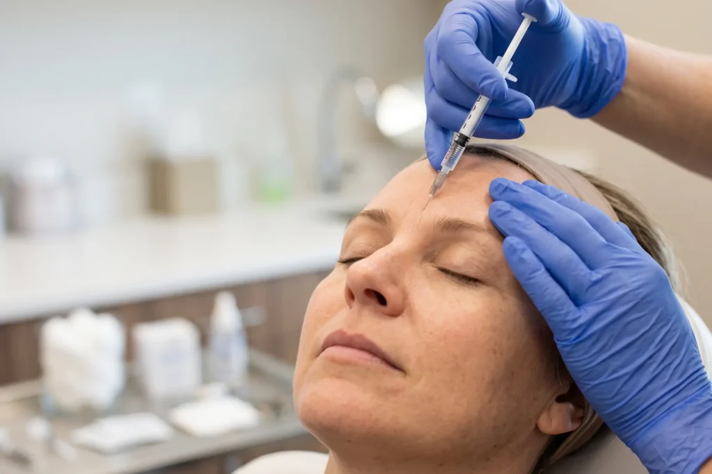 How long Botox lasts, shown during a forehead injection