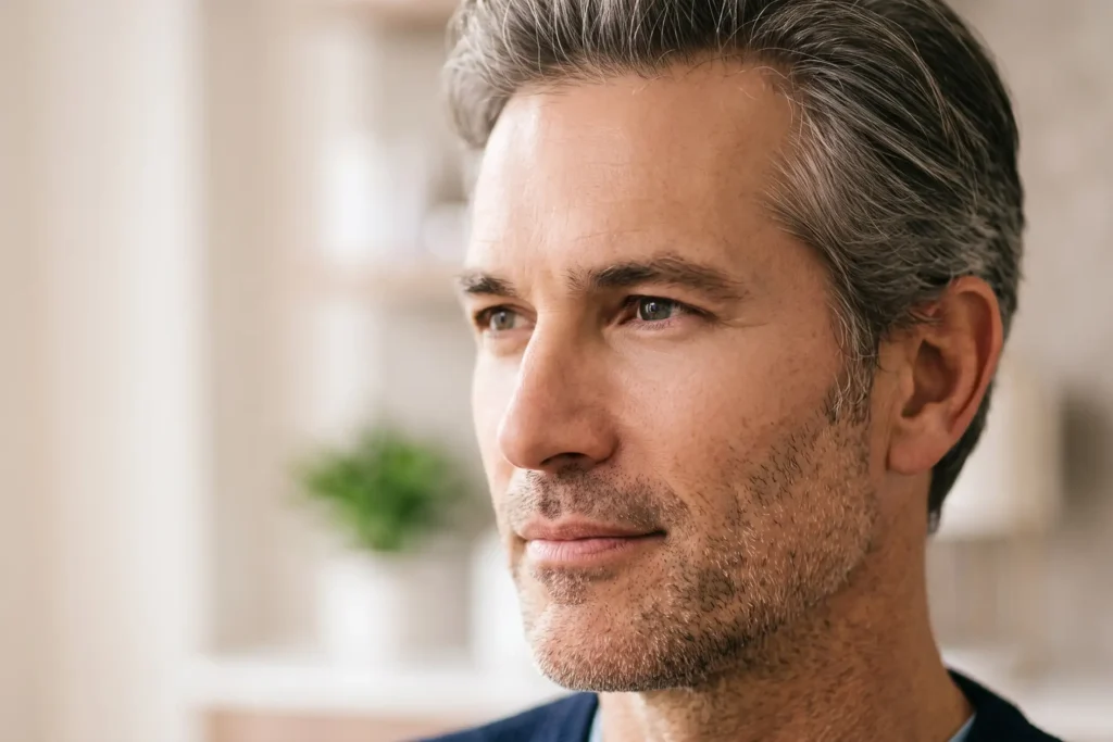 Man with a defined jawline after a PDO thread lift in East Ybor, Tampa