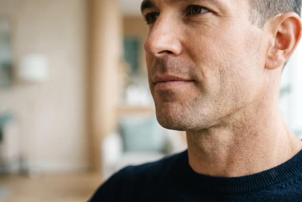 Man with a defined jawline after FaceTite in Eastern Heights, Tampa
