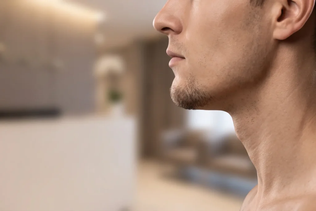 Man with a defined jawline profile after jawline fillers in Grant Park, Tampa