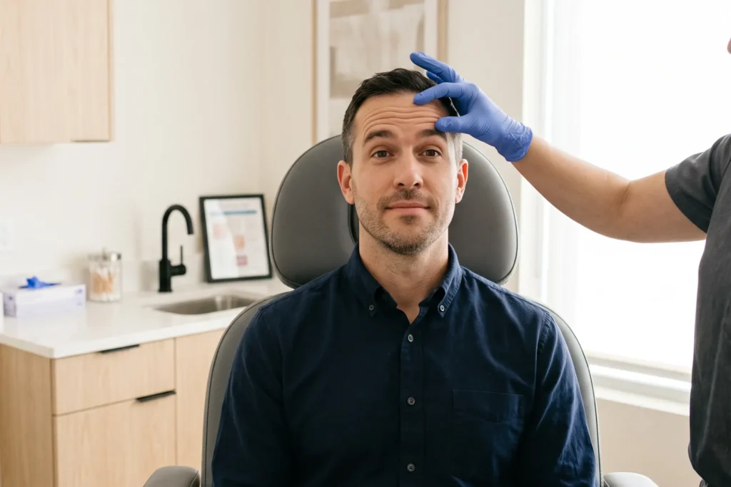 Provider assessing forehead movement before Botox in Port Tampa at Formation in South Tampa