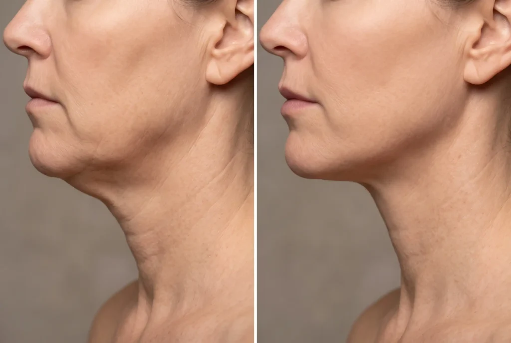 Side-profile comparison of neck firmness at treatment and six months after FaceTite