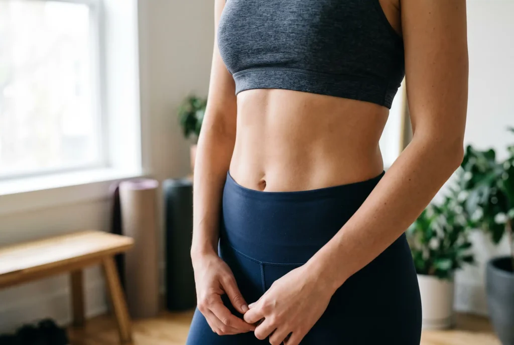Smooth midsection showing final liposuction results months after surgery