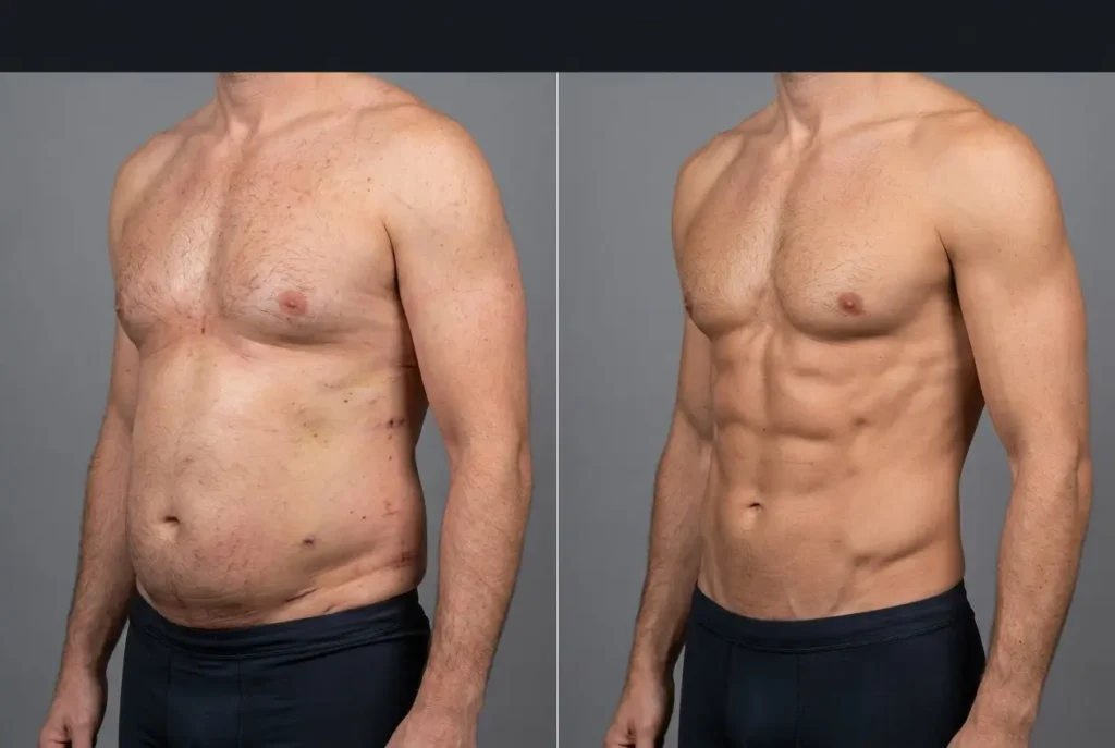 Skin retraction progress from six weeks to twelve months after liposuction recovery