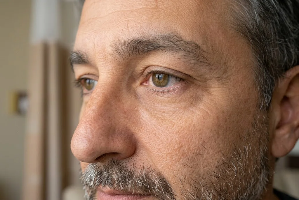 Close-up of a mild hooded eye before a Botox brow lift consultation in Tamp