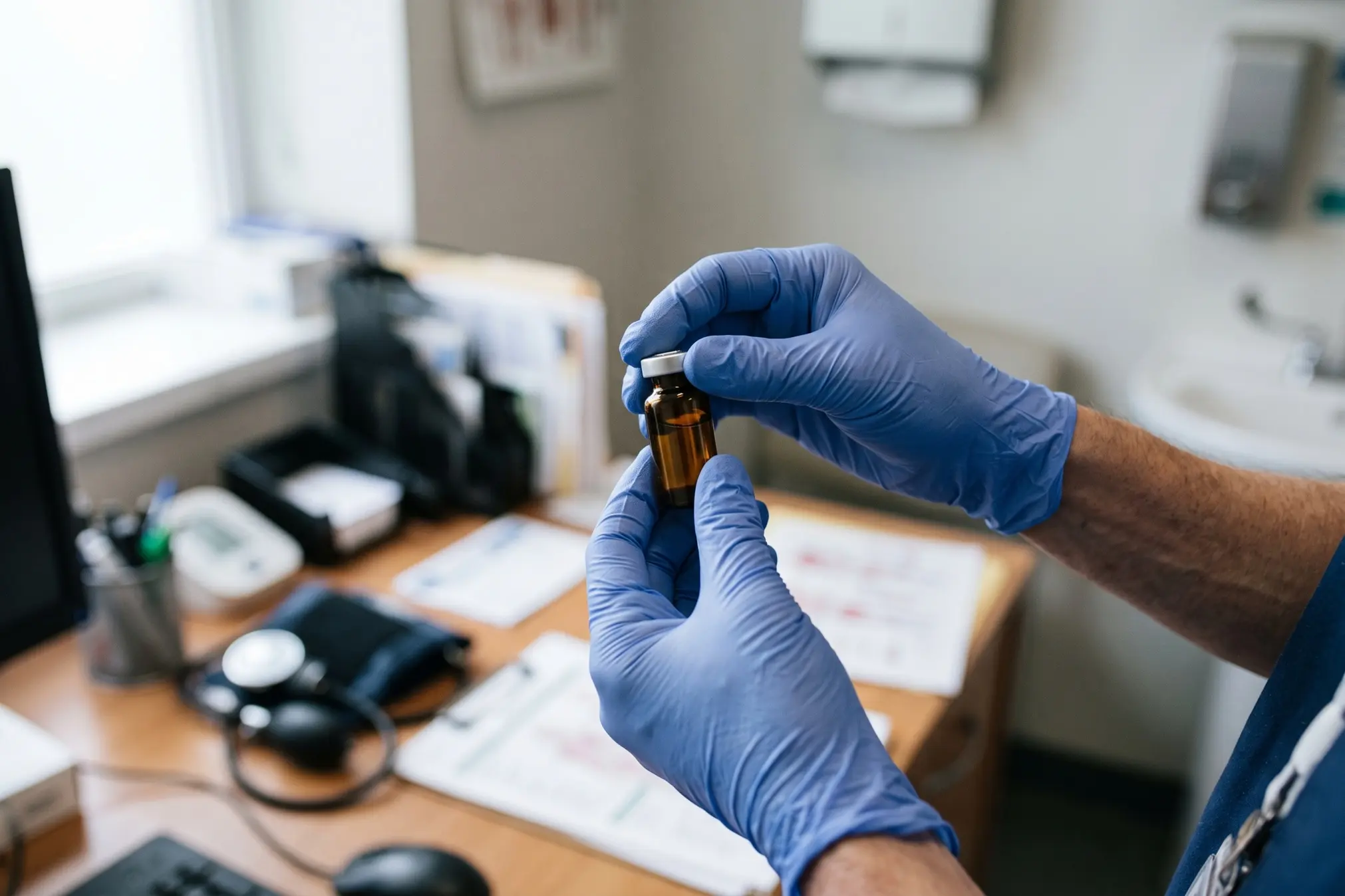 Clinician holding an unlabeled vial, illustrating IGF-1 LR3 sourcing questions