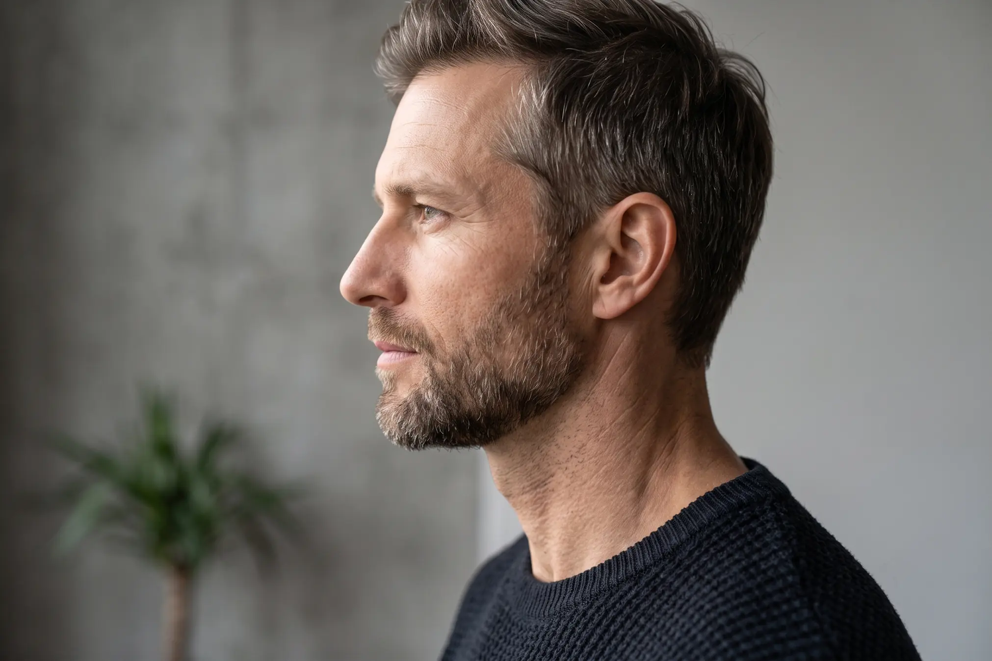Defined male jawline profile after neck liposuction in Tampa